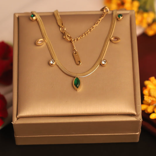 Drops Charms Multi color Snake Chain Gold Plated – Single Layer, Anti-Tarnish, Waterproof, Minimalist Style (GOLD)