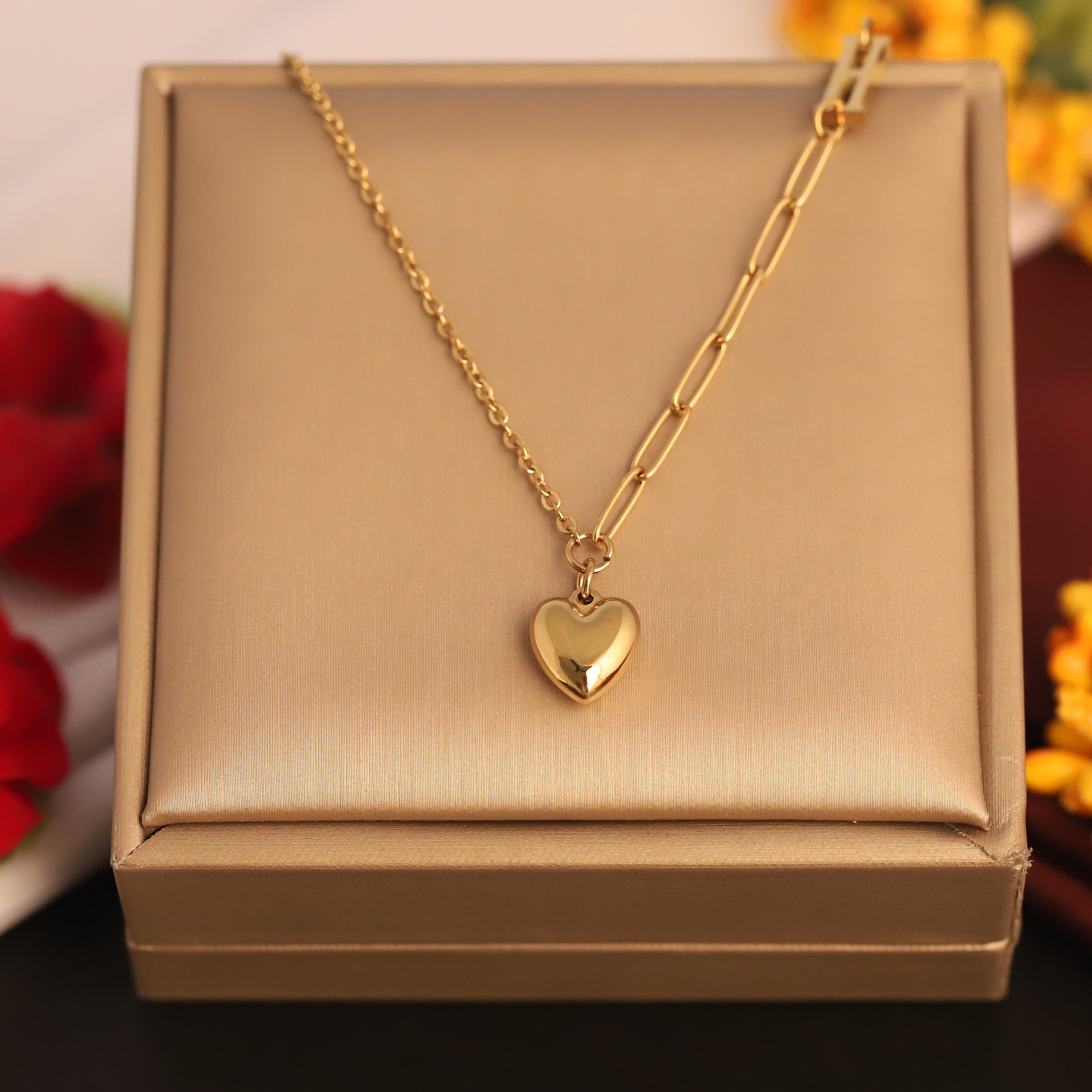 Heart Charm Chain Gold Plated – Single Layer, Anti-Tarnish, Waterproof, Minimalist Style (GOLD)