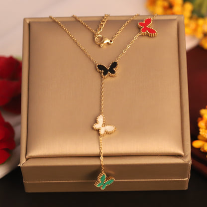 Butterfly Multi Color Charm Chain Gold Plated – Single Layer, Anti-Tarnish, Waterproof, Minimalist Style (GOLD)