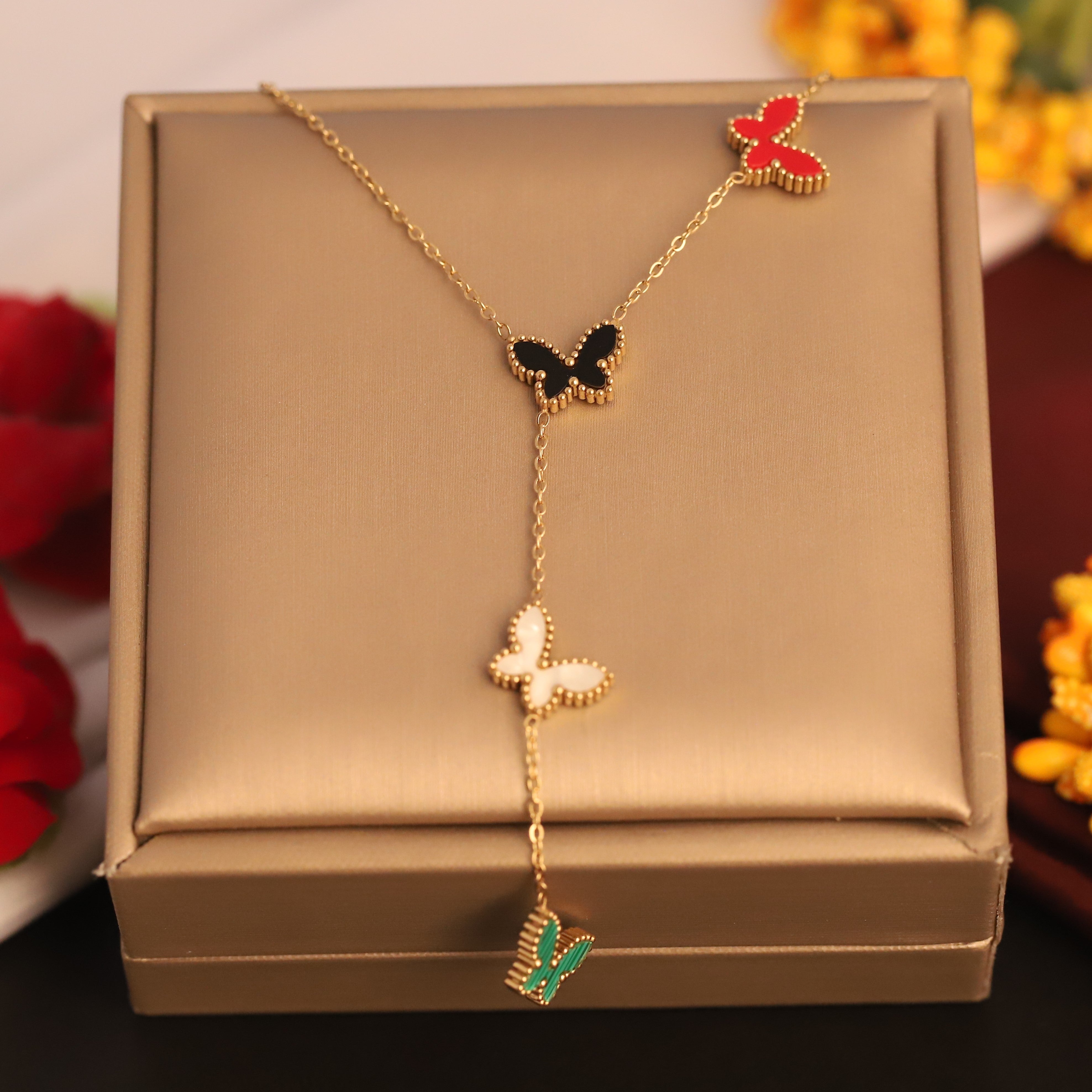 Butterfly Multi Color Charm Chain Gold Plated – Single Layer, Anti-Tarnish, Waterproof, Minimalist Style (GOLD)