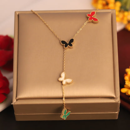 Butterfly Multi Color Charm Chain Gold Plated – Single Layer, Anti-Tarnish, Waterproof, Minimalist Style (GOLD)