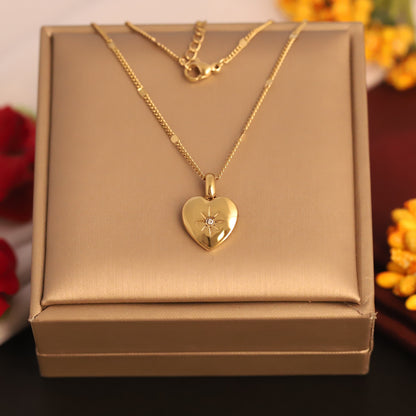 Heart Charm Chain Gold Plated – Single Layer, Anti-Tarnish, Waterproof, Minimalist Style (GOLD)