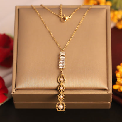 Flower White Stones Chain Gold Plated – Single Layer, Anti-Tarnish, Waterproof, Minimalist Style (GOLD)