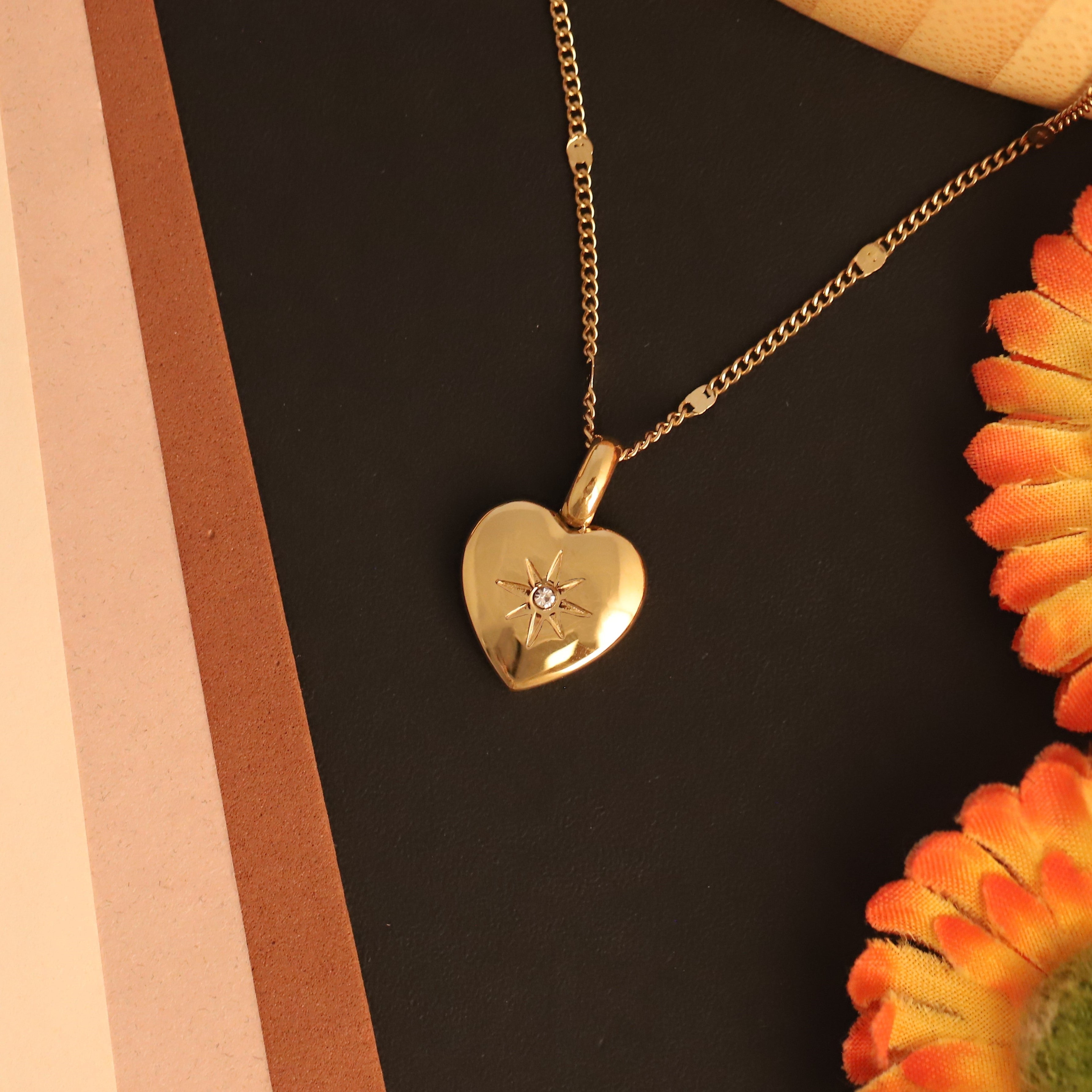 Heart Charm Chain Gold Plated – Single Layer, Anti-Tarnish, Waterproof, Minimalist Style (GOLD)