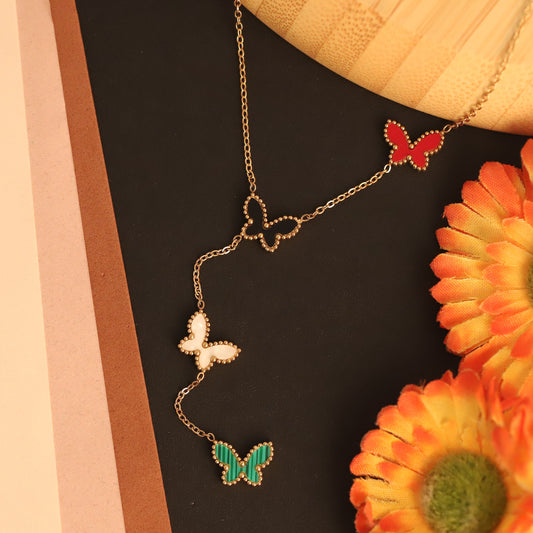Butterfly Multi Color Charm Chain Gold Plated – Single Layer, Anti-Tarnish, Waterproof, Minimalist Style (GOLD)