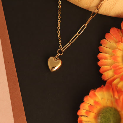 Heart Charm Chain Gold Plated – Single Layer, Anti-Tarnish, Waterproof, Minimalist Style (GOLD)