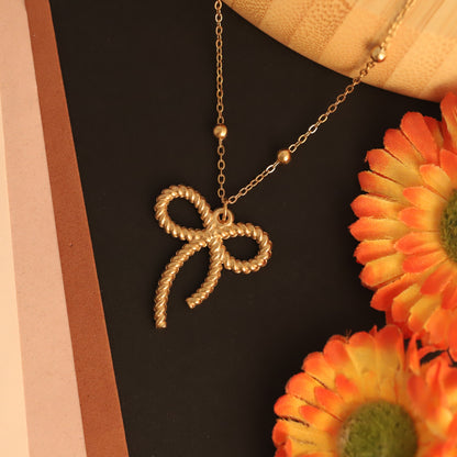 Bow Charm Chain Gold Plated – Single Layer, Anti-Tarnish, Waterproof, Minimalist Style (GOLD)