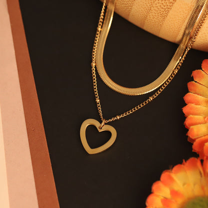 Heart Charms Snake Chain Gold Plated – Double Layer, Anti-Tarnish, Waterproof, Minimalist Style (GOLD)