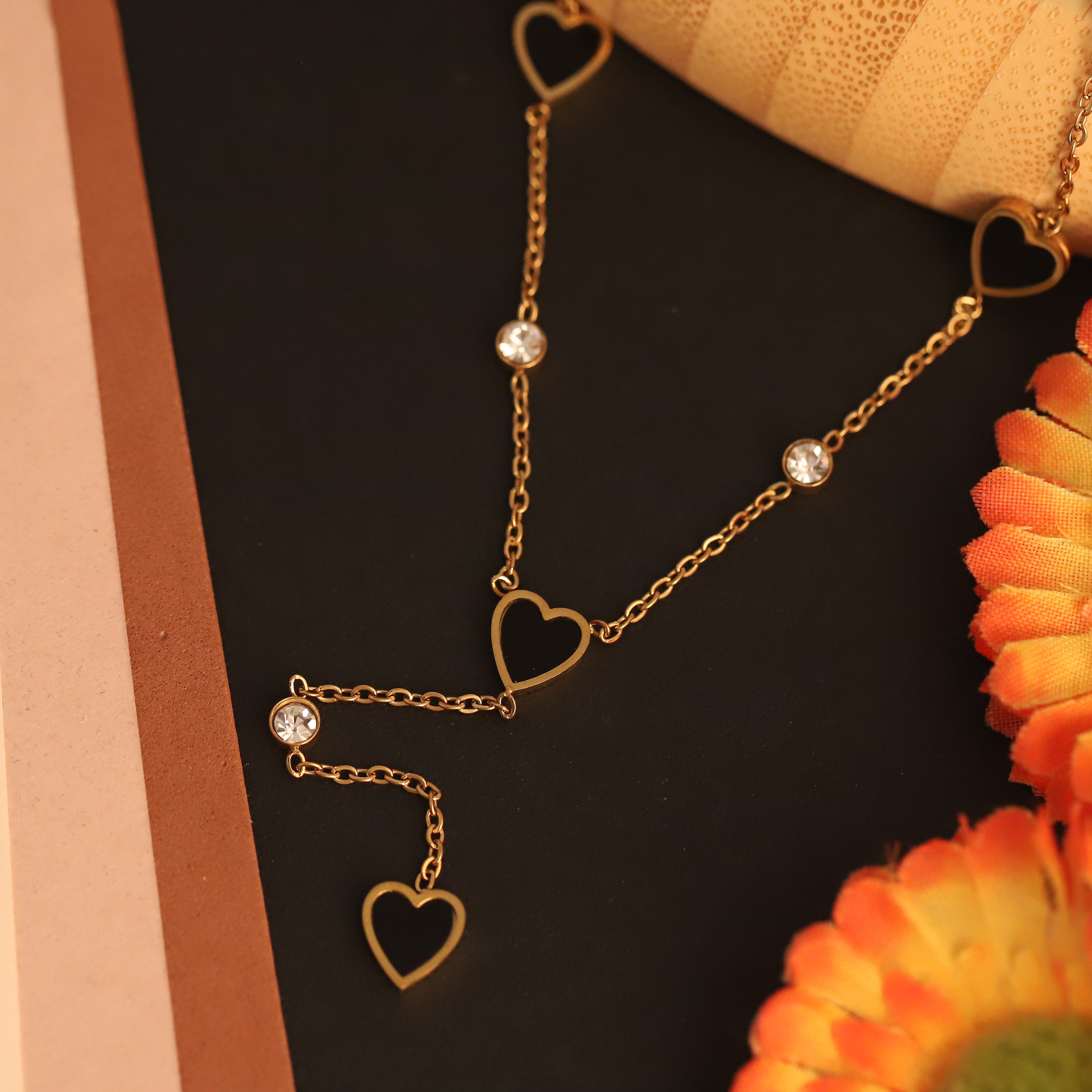 Heart Charm Chain Gold Plated – Single Layer, Anti-Tarnish, Waterproof, Minimalist Style (GOLD)