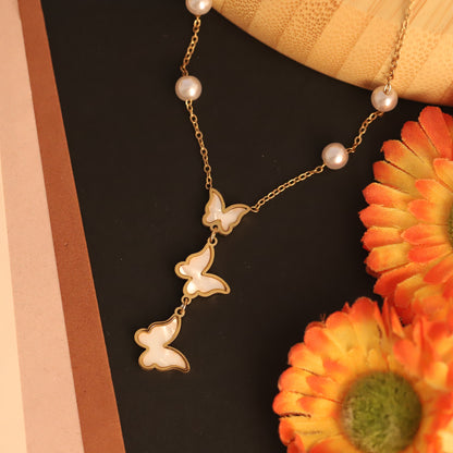 Butterfly Pearl Charm Chain Gold Plated – Single Layer, Anti-Tarnish, Waterproof, Minimalist Style (GOLD)