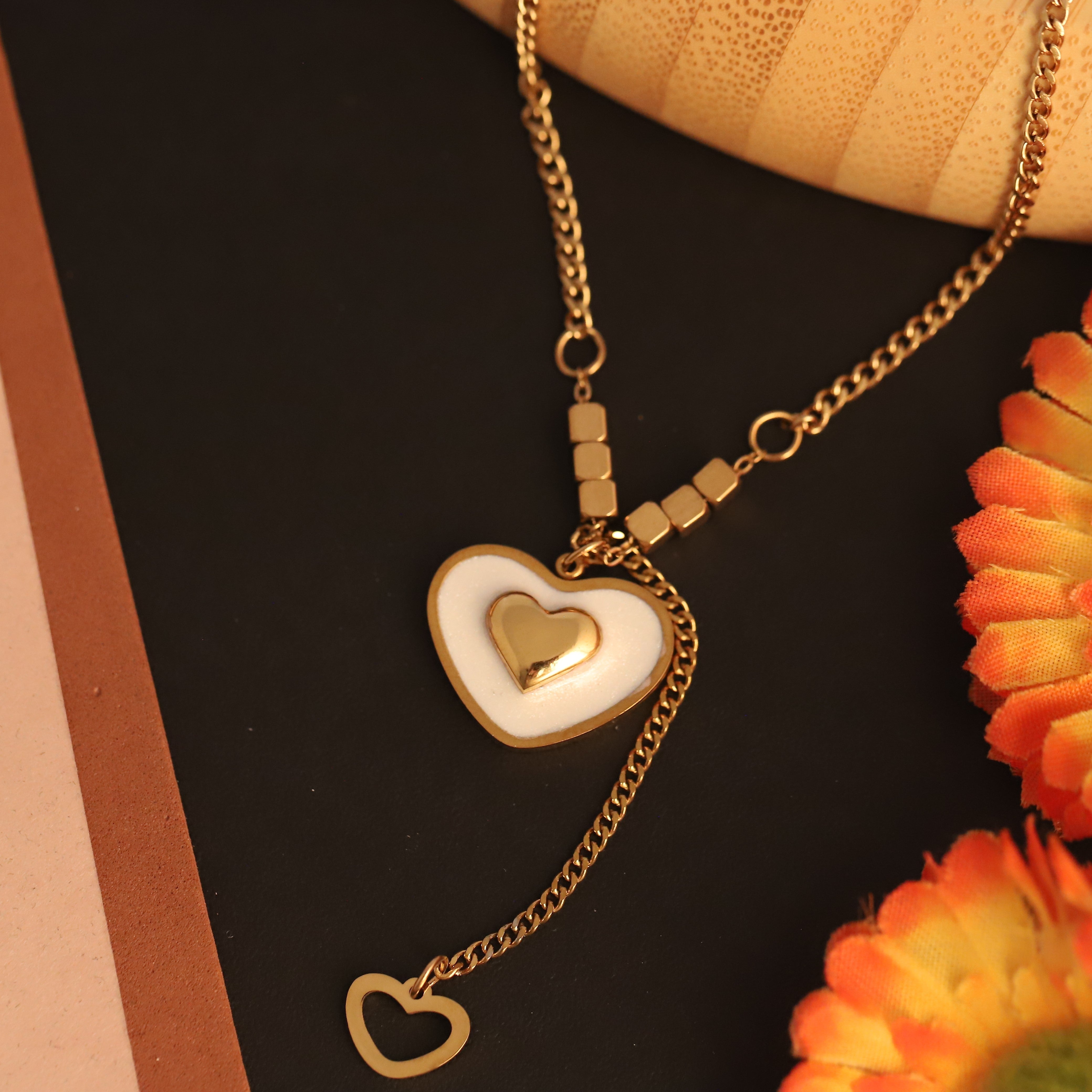 Heart Charm Chain Gold Plated – Single Layer, Anti-Tarnish, Waterproof, Minimalist Style (GOLD)