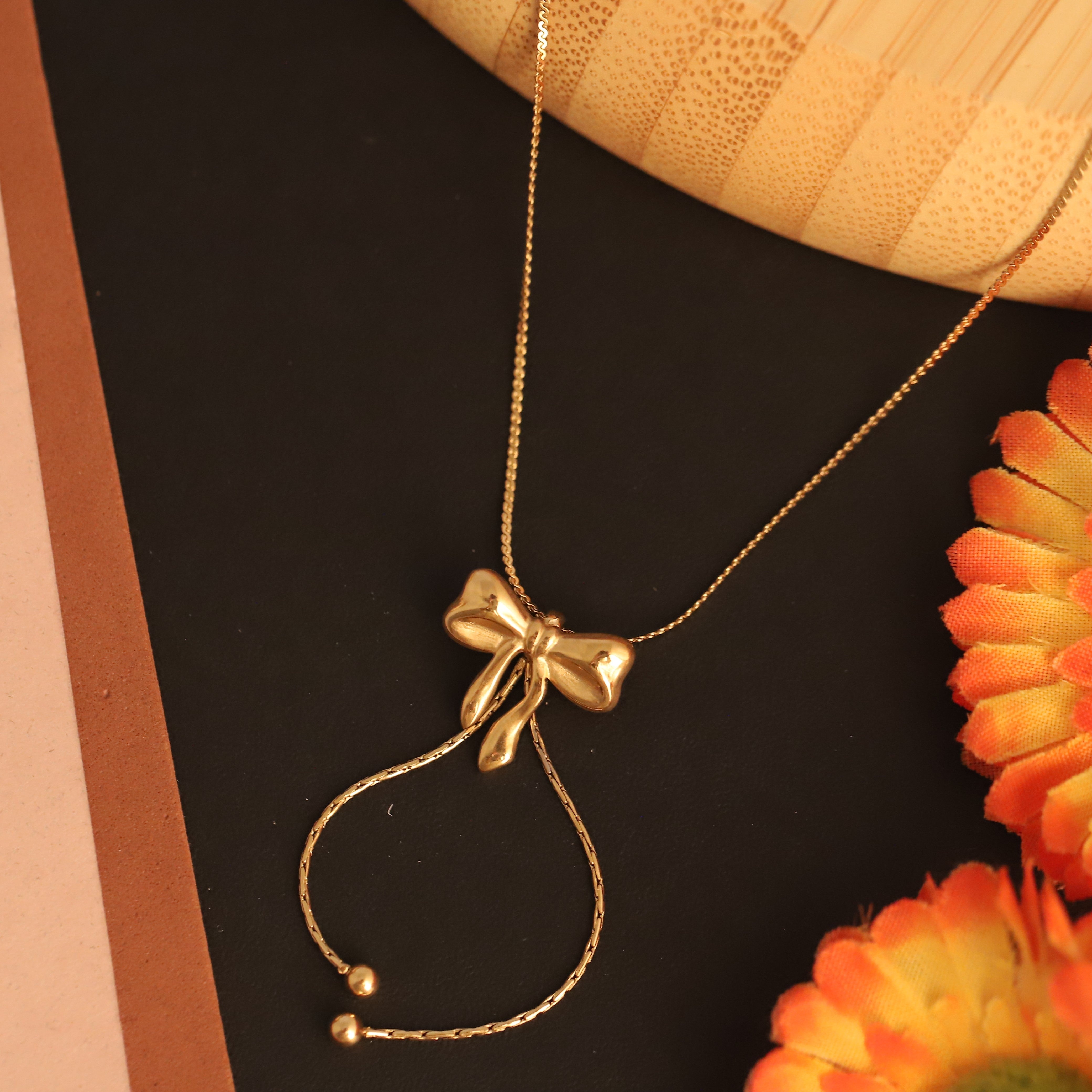 Bow Charm Chain Gold Plated – Single Layer, Anti-Tarnish, Waterproof, Minimalist Style (GOLD)