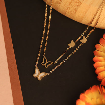Butterfly Charms Chain Gold Plated – Double Layer, Anti-Tarnish, Waterproof, Minimalist Style (GOLD)