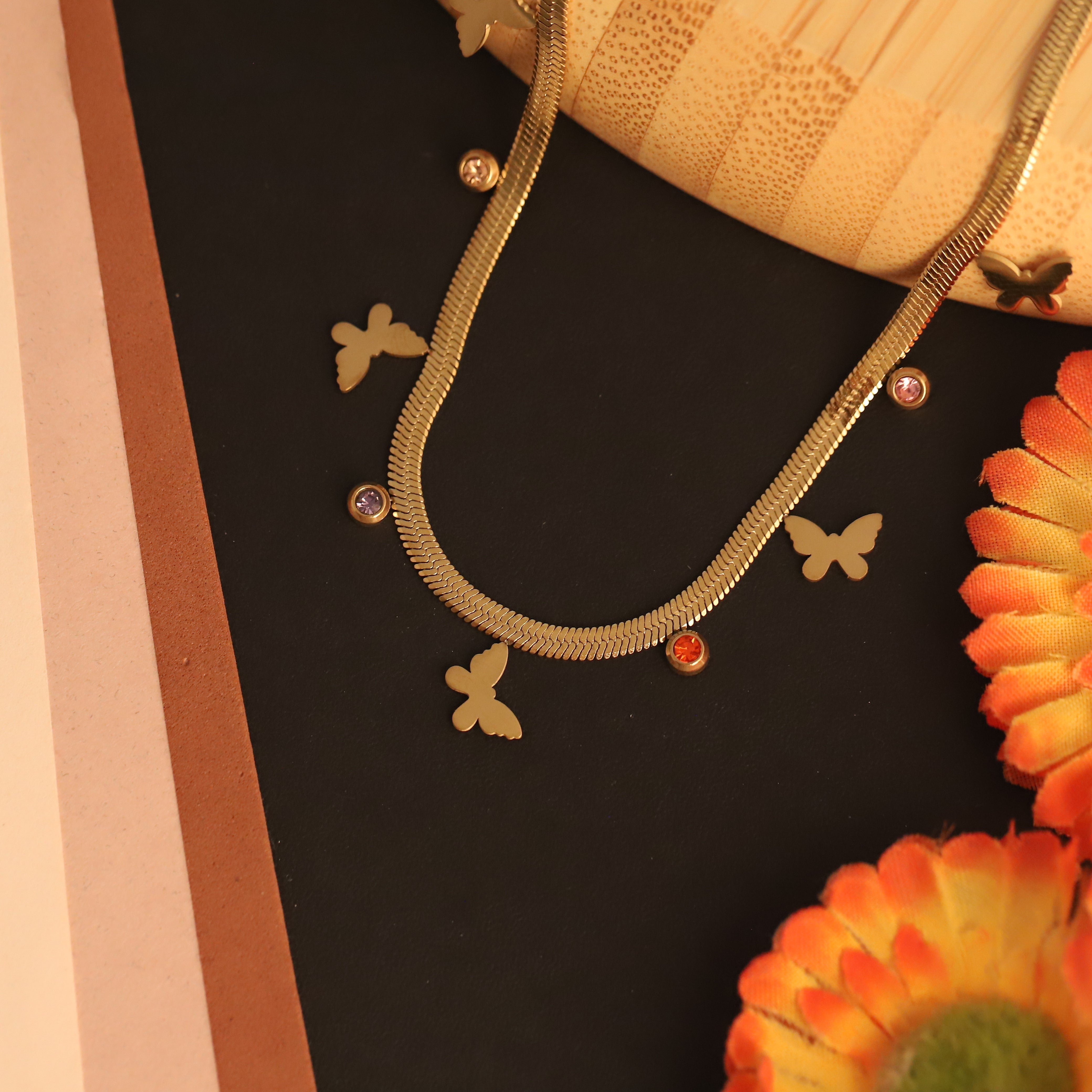 Butterfly Snake Chain Gold Plated – Single Layer, Anti-Tarnish, Waterproof, Minimalist Style (GOLD)