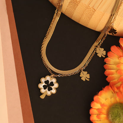 Flower Charms Snake Chain Gold Plated – Double Layer, Anti-Tarnish, Waterproof, Minimalist Style (GOLD)