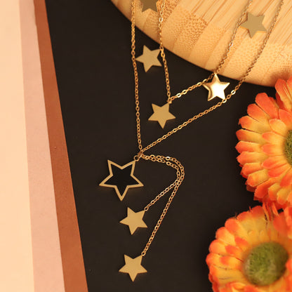 Star Charms Chain Gold Plated – Double Layer, Anti-Tarnish, Waterproof, Minimalist Style (GOLD)