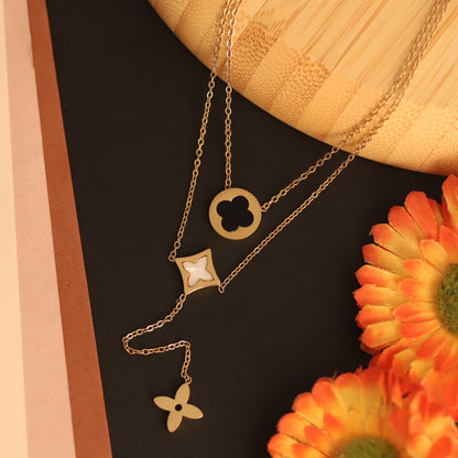 Flower Charms Chain Gold Plated – Double Layer, Anti-Tarnish, Waterproof, Minimalist Style (GOLD)