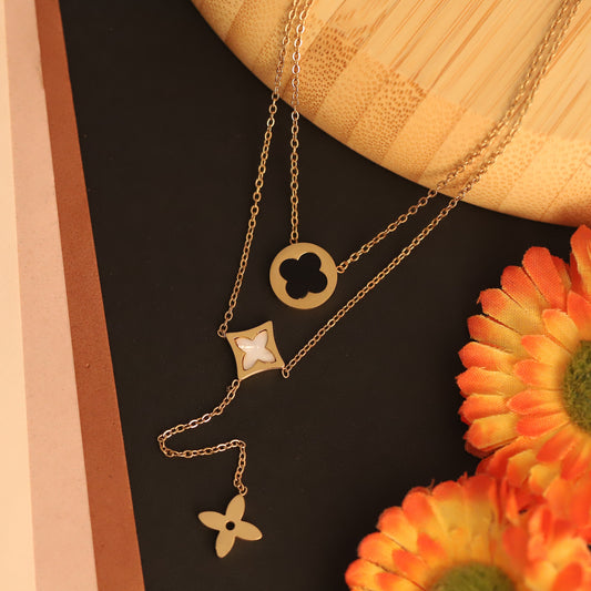 Flower Charms Chain Gold Plated – Double Layer, Anti-Tarnish, Waterproof, Minimalist Style (GOLD)