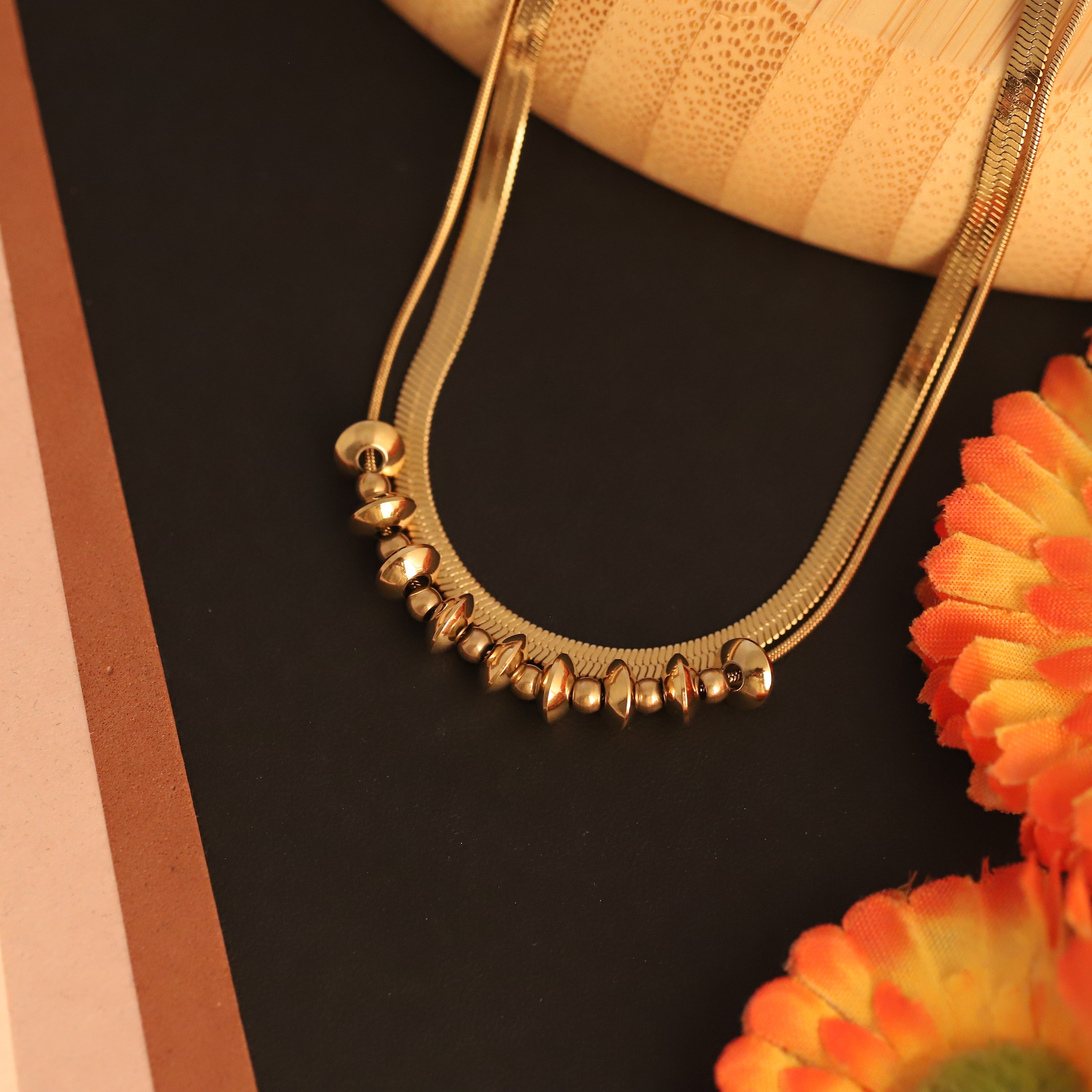 Snack Chain Beads Gold Plated –Double Layer, Anti-Tarnish, Waterproof, Minimalist Style (GOLD)