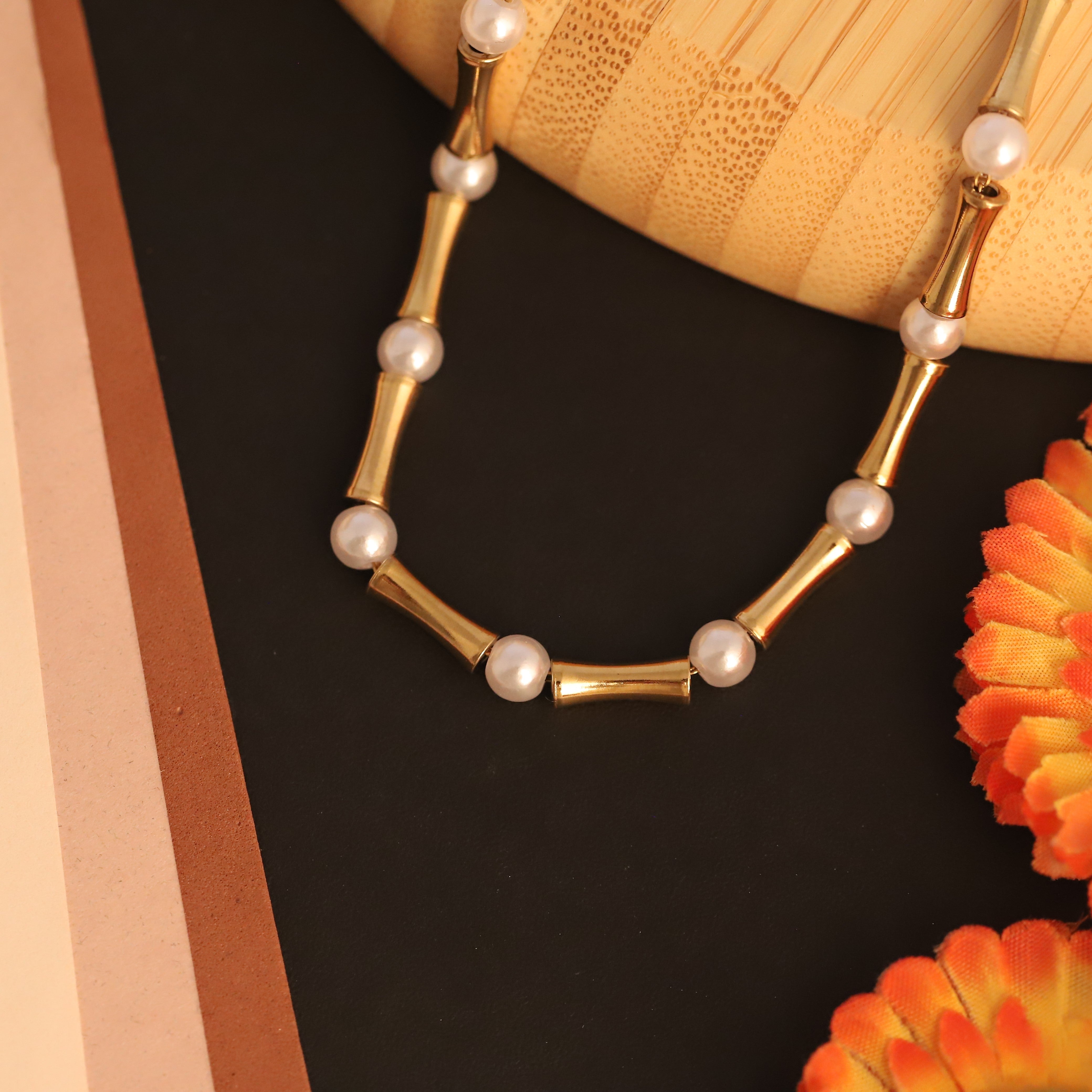 Trendy Charm Pearl Chain Gold Plated – Single Layer, Anti-Tarnish, Waterproof, Minimalist Style (GOLD)