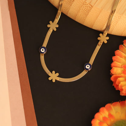 Evil Eye Flower Snake Chain Gold Plated – Single Layer, Anti-Tarnish, Waterproof, Minimalist Style (GOLD)