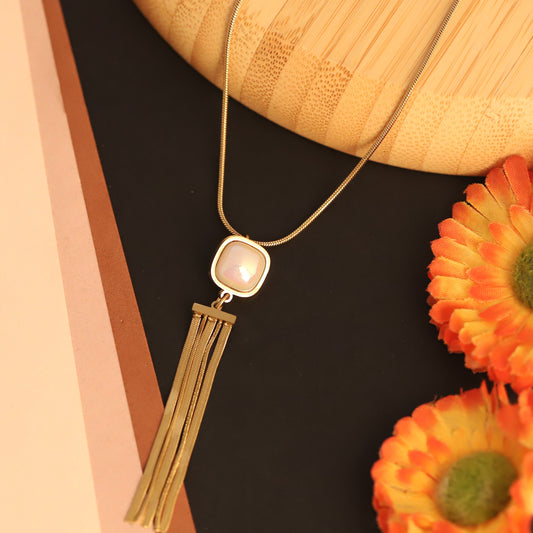 Square Peal Charm Chain Gold Plated – Single Layer, Anti-Tarnish, Waterproof, Minimalist Style (GOLD)