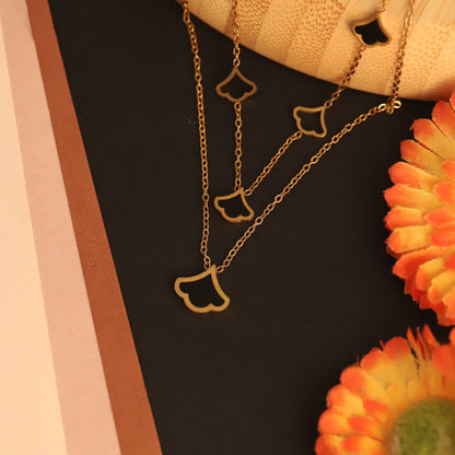 Flower Charms Chain Gold Plated – Double Layer, Anti-Tarnish, Waterproof, Minimalist Style (GOLD)