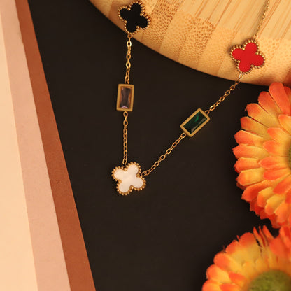 Trendy Charms Multi Color Stones Chain Gold Plated – Single Layer, Anti-Tarnish, Waterproof, Minimalist Style (GOLD)