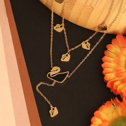 Swan Charms Chain Gold Plated – Double Layer, Anti-Tarnish, Waterproof, Minimalist Style (GOLD)