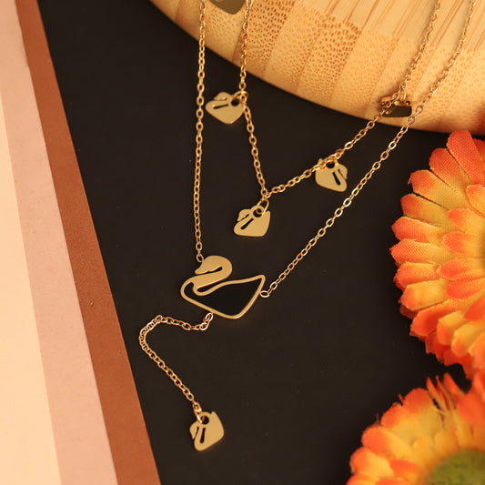 Swan Charms Chain Gold Plated – Double Layer, Anti-Tarnish, Waterproof, Minimalist Style (GOLD)