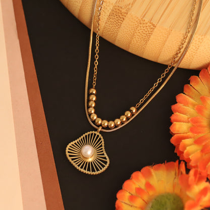 Flower Charm Chain Gold Plated – Double Layer, Anti-Tarnish, Waterproof, Minimalist Style (GOLD)