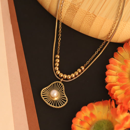 Flower Charm Chain Gold Plated – Double Layer, Anti-Tarnish, Waterproof, Minimalist Style (GOLD)