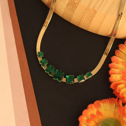 Green Stone Charm Gold Plated – Single Layer, Anti-Tarnish, Waterproof, Minimalist Style (GOLD)