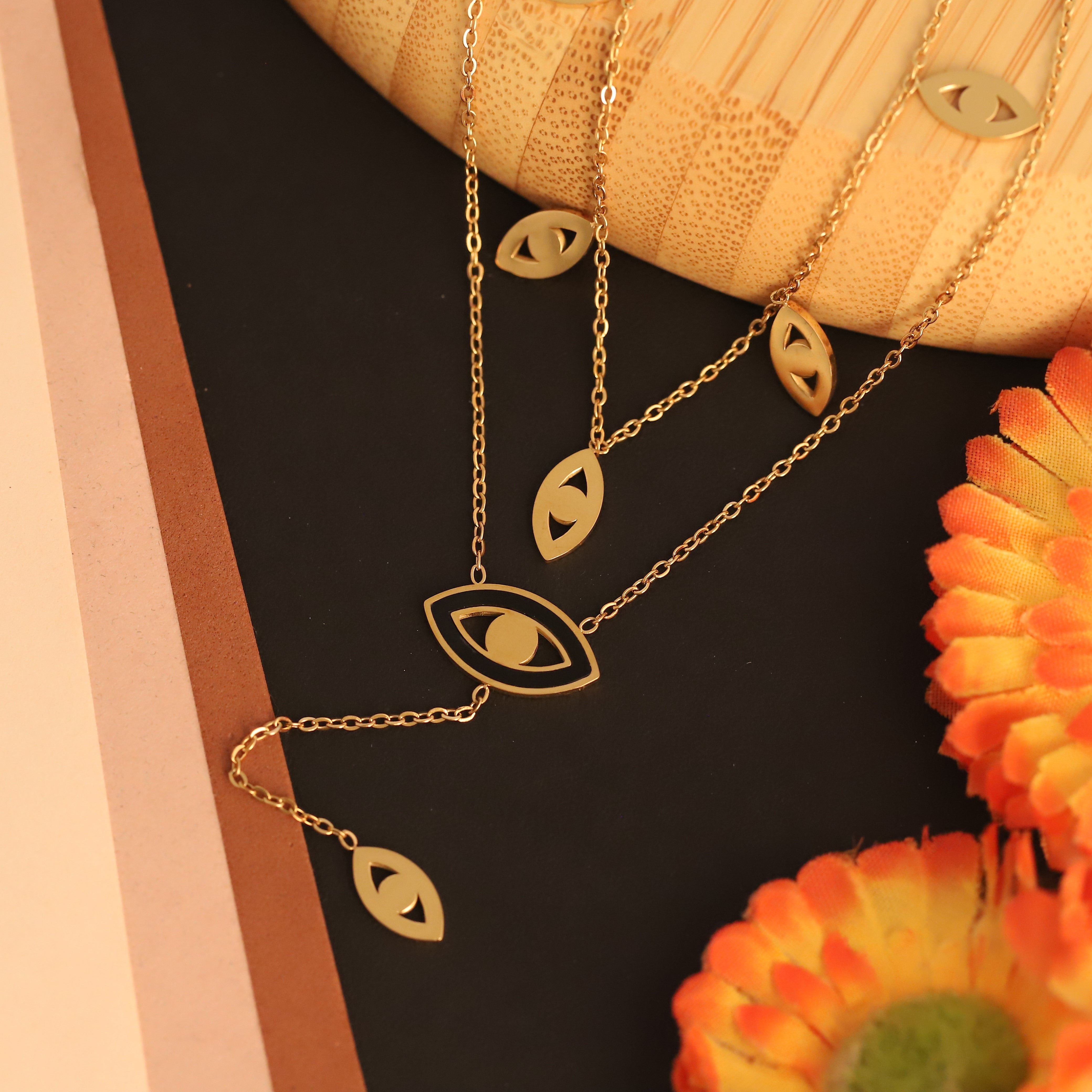 Evil Eye White Stone Chain Gold Plated – Double Layer, Anti-Tarnish, Waterproof, Minimalist Style (GOLD)