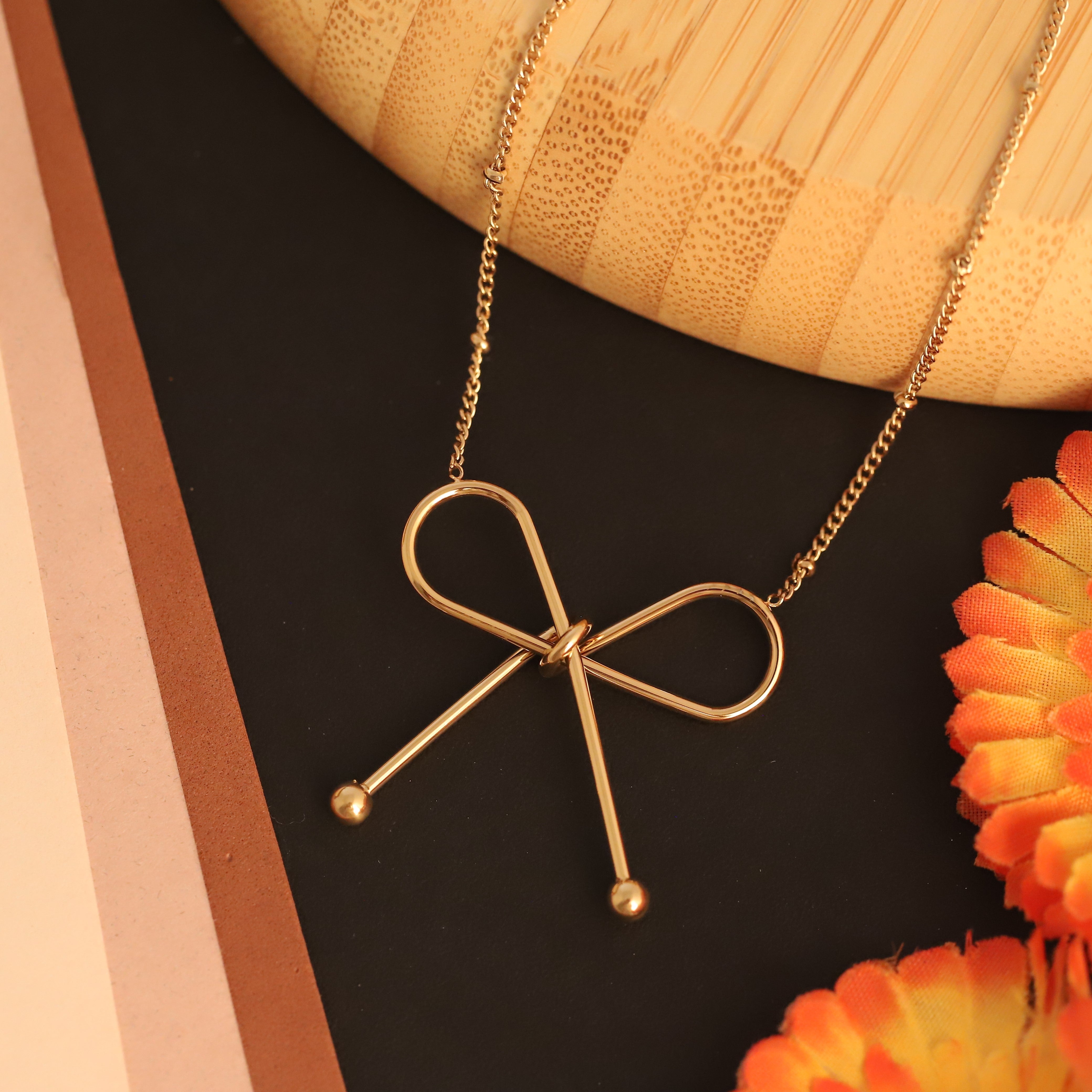 Bow design Chain Gold Plated – Single Layer, Anti-Tarnish, Waterproof, Minimalist Style (GOLD)
