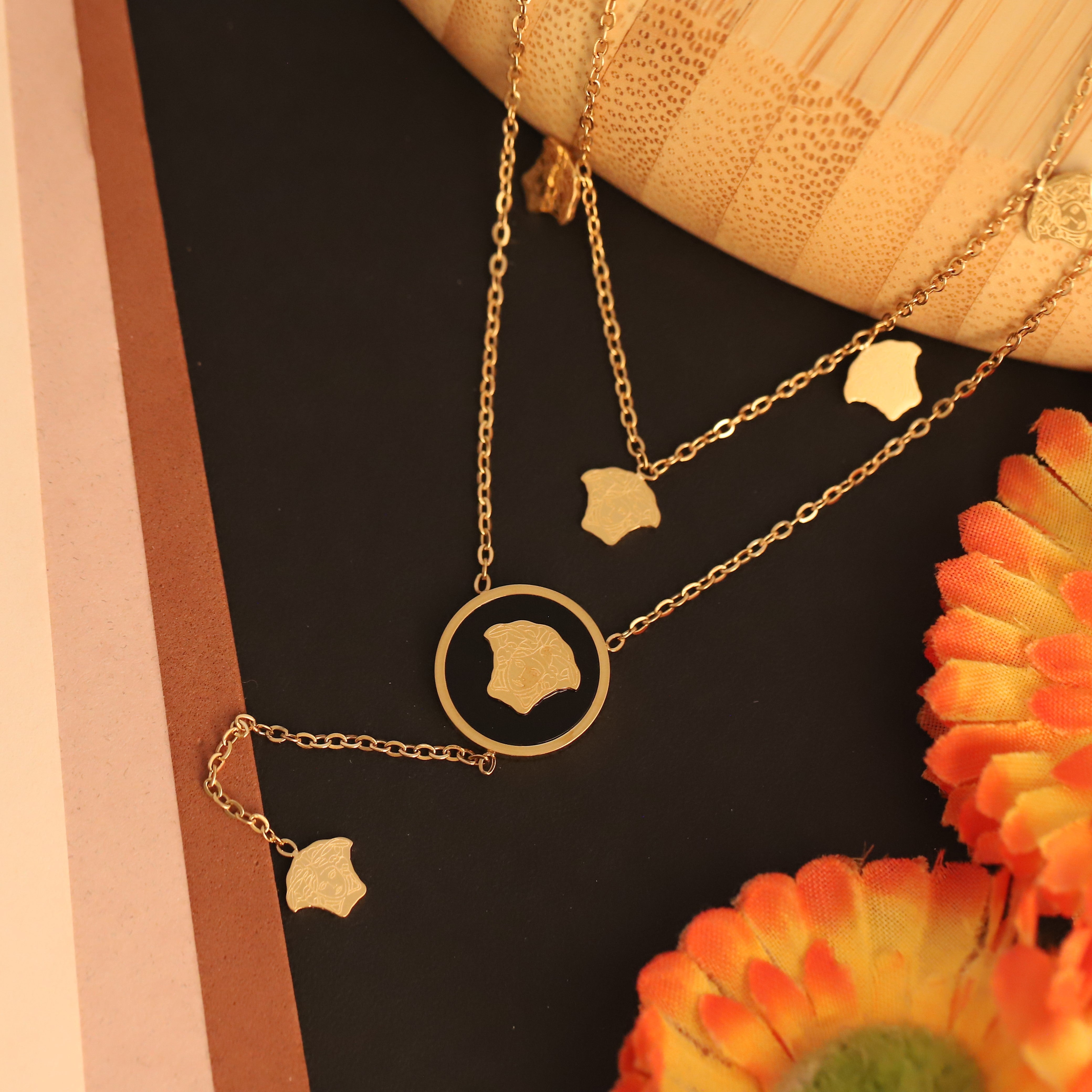 Lion Charms Chain Gold Plated – Double Layer, Anti-Tarnish, Waterproof, Minimalist Style (GOLD)