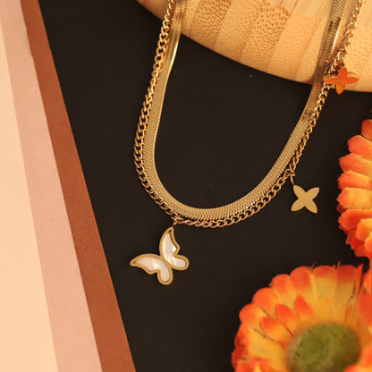 Butterfly Charm Snake Chain Gold Plated – Double Layer, Anti-Tarnish, Waterproof, Minimalist Style (GOLD)