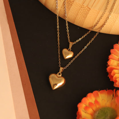 Heart Charms Chain Gold Plated – Double Layer, Anti-Tarnish, Waterproof, Minimalist Style (GOLD)
