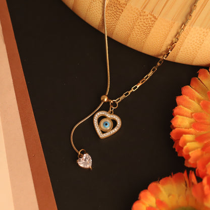 Heart Evil Eye Charm Gold Plated – Single Layer, Anti-Tarnish, Waterproof, Minimalist Style (GOLD)