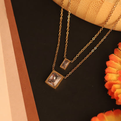 Trendy AD Stone White Chain Gold Plated – Double Layer, Anti-Tarnish, Waterproof, Minimalist Style (GOLD)