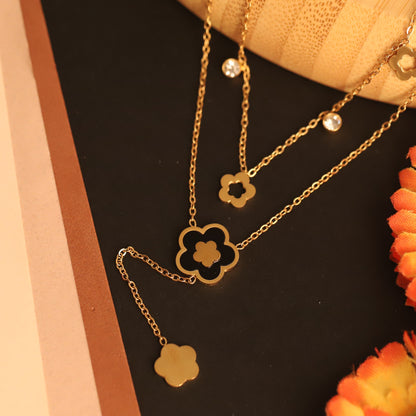 Flower Charms Chain Gold Plated – Double Layer, Anti-Tarnish, Waterproof, Minimalist Style (GOLD)