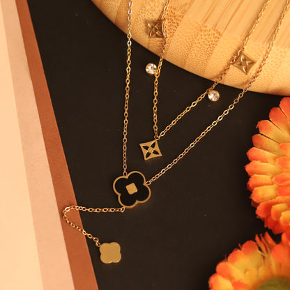 Flower Charms Chain Gold Plated – Double Layer, Anti-Tarnish, Waterproof, Minimalist Style (GOLD)