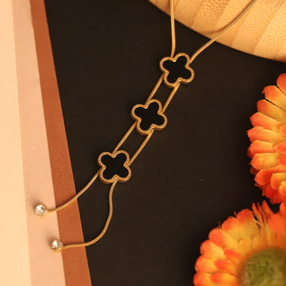 Flower Charm Black Chain Gold Plated – Single Layer, Anti-Tarnish, Waterproof, Minimalist Style (GOLD)