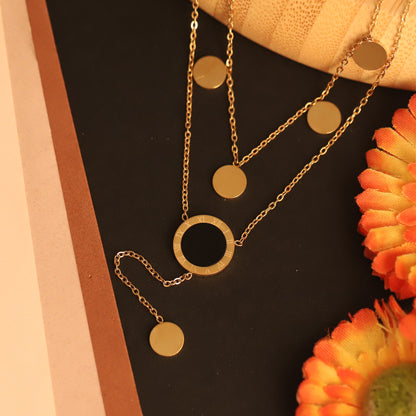Circle Charms Chain Gold Plated – Double Layer, Anti-Tarnish, Waterproof, Minimalist Style (GOLD)