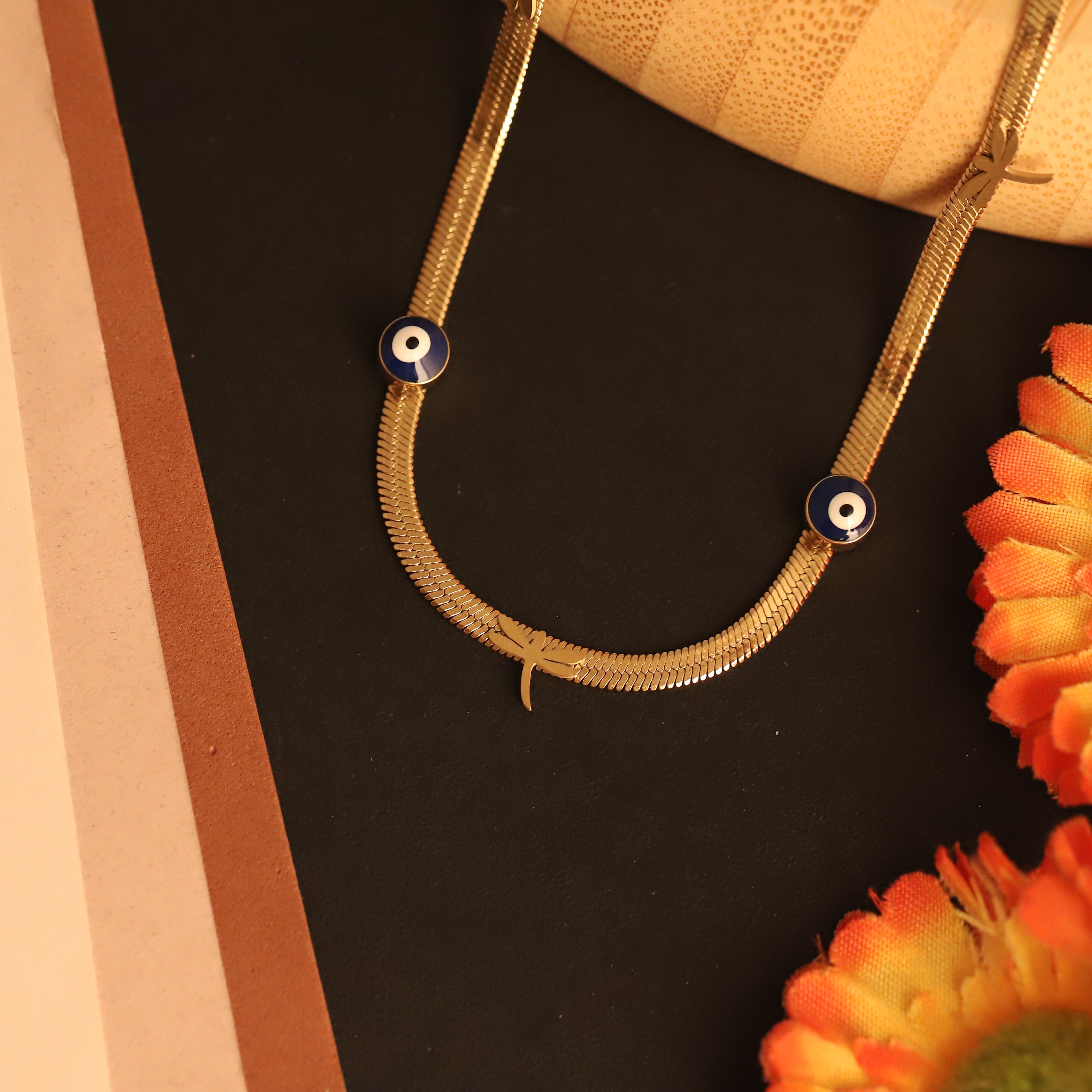 Evil Eye Dragon fly Snake Chain Gold Plated – Single Layer, Anti-Tarnish, Waterproof, Minimalist Style (GOLD)