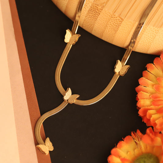 Butterfly Charms Snake Chain Gold Plated – Single Layer, Anti-Tarnish, Waterproof, Minimalist Style (GOLD)