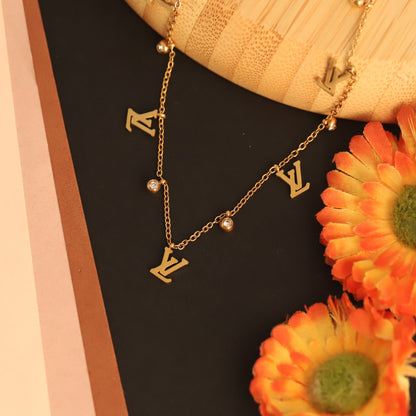Charms White Stones Chain Gold Plated – Single Layer, Anti-Tarnish, Waterproof, Minimalist Style (GOLD)