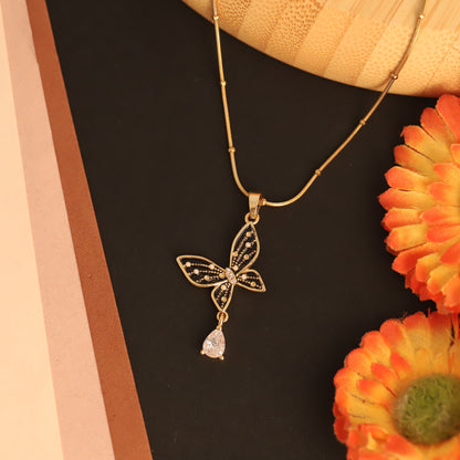 Butterfly Charm Black Chain Gold Plated – Single Layer, Anti-Tarnish, Waterproof, Minimalist Style (GOLD)