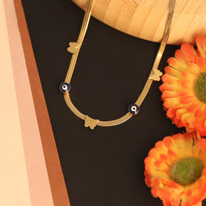 Evil Eye Butterfly Snake Chain Gold Plated – Single Layer, Anti-Tarnish, Waterproof, Minimalist Style (GOLD)