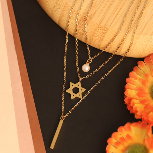Trendy Charm Stone Chain Gold Plated – Three Layer, Anti-Tarnish, Waterproof, Minimalist Style (GOLD)
